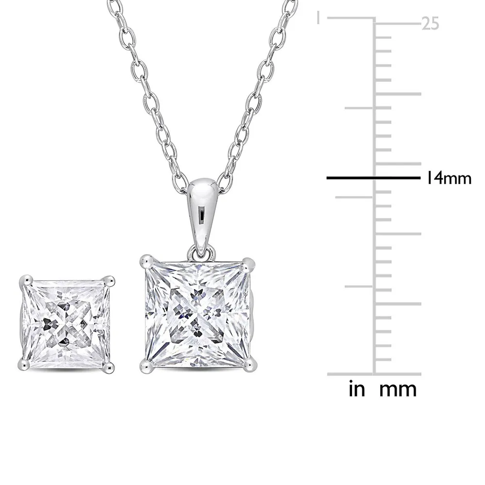 2-piece Set 9 Ct Tgw Created Moissanite Square Solitaire Pendant With Chain And Stud Earrings In Sterling Silver