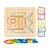 Wooden Geoboard For Kids - 69pcs - Board, Rubber Bands And Pattern Cards, Ages 3+