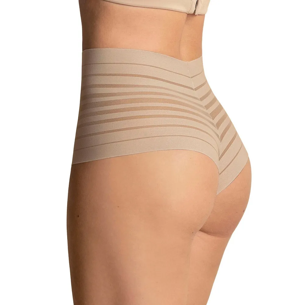 Leonisa Slimming Lace Stripe High-waisted Thong Panty