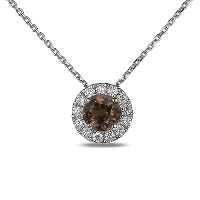 10k Gold 0.17 Cttw Coffee Diamond Halo Pendant & Chain Necklace