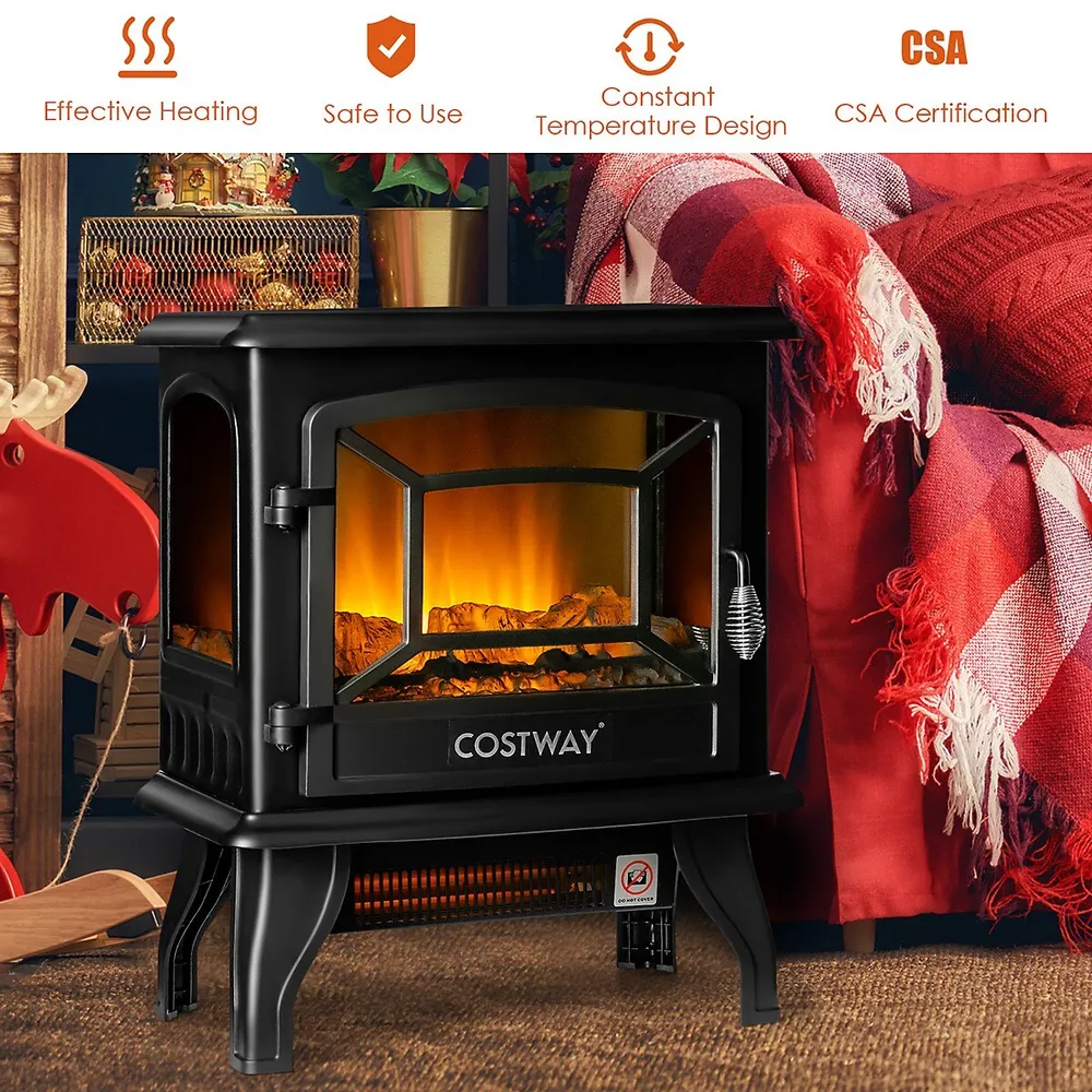 Costway 20 Freestanding Electric Fireplace Heater Stove W/ Thermostat u0026  Flame Effect | Hillcrest Mall