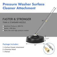 16" Pressure Washer Surface Cleaner Attachment W/ 2 Extension Wand