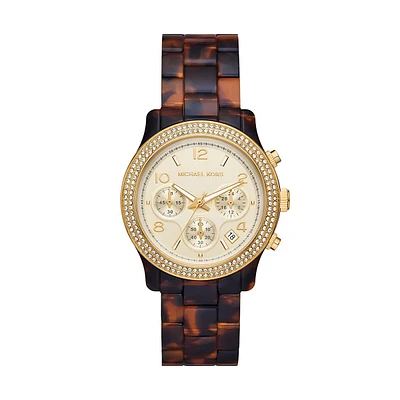 Women's Runway Chronograph, Tortoise Acetate And Stainless Steel Watch