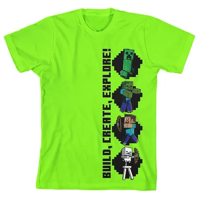 Minecraft Build Create Explore Neon Green Kids T-shirt