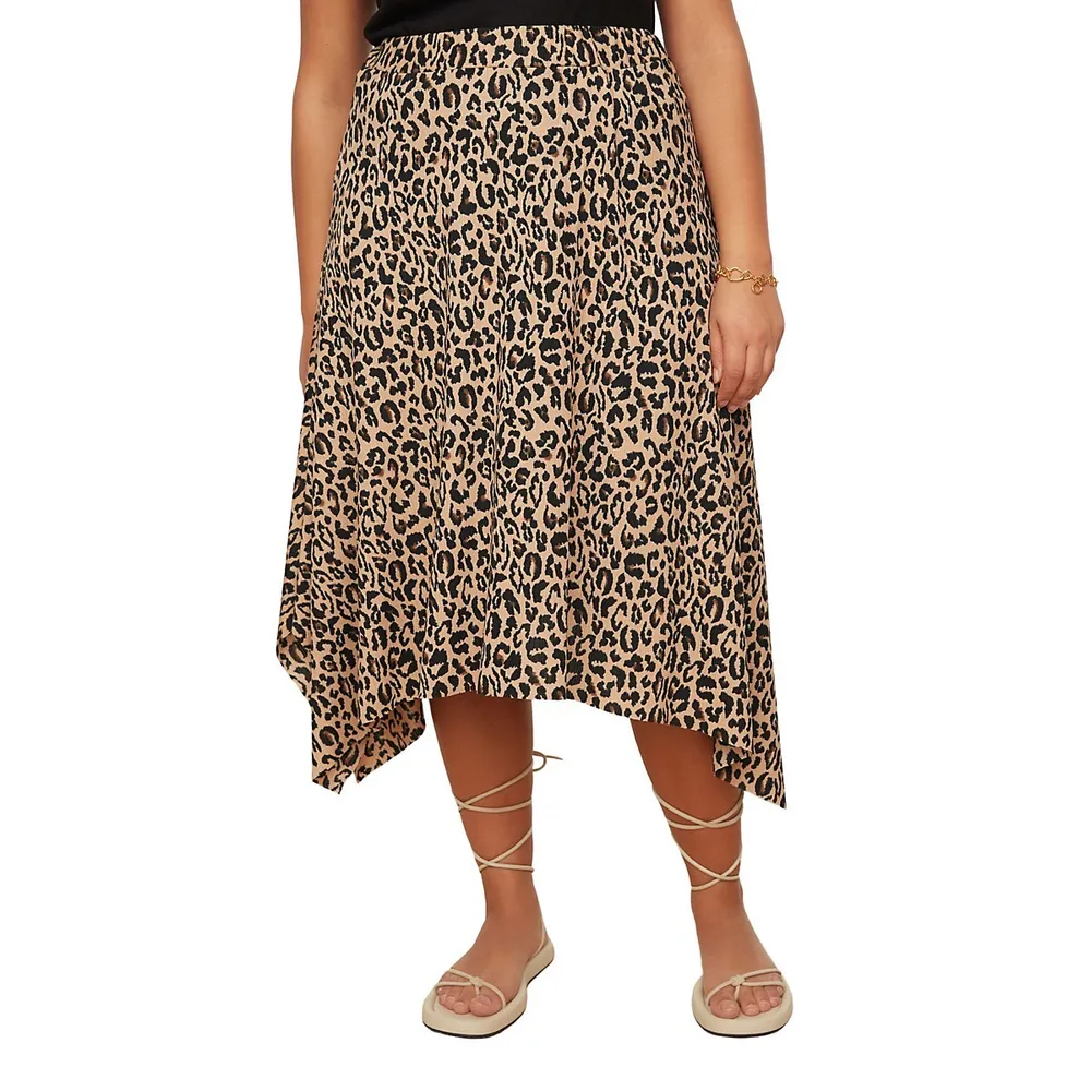 Women Plus Midi Asymmetrical A-line Knitted Skirt