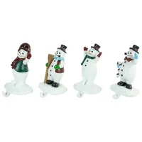 Set Of 4 Glittered Snowman Christmas Stocking Holders 7"