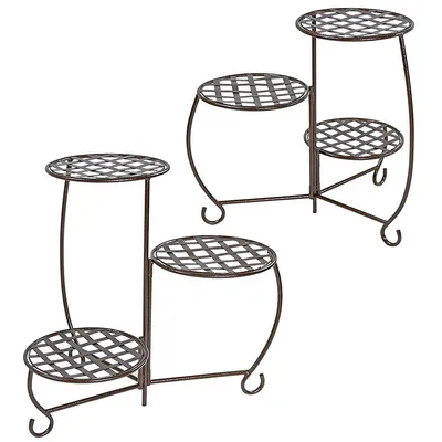 Checkered Triple Planter Stand - Bronze - Set Of 2
