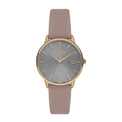 Ladies Lc07301.438 3 Hand Rose Gold Watch With A Pink Leather Strap And A Silver Dial