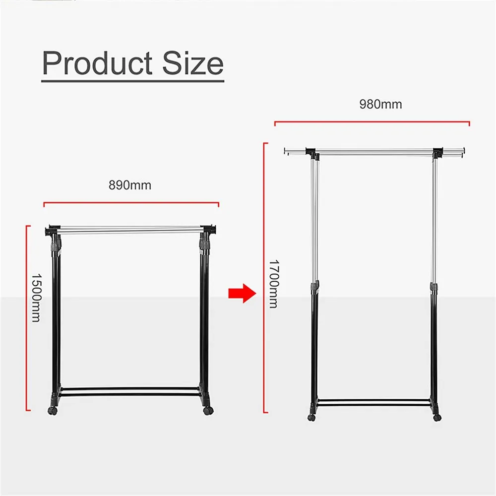 SortWise Double Clothing Garment Rack, Rolling Clothes Organizer