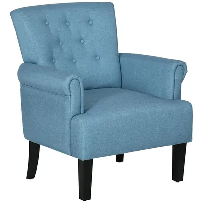 Fabric Accent Chair With Solid Wood Legs For Bedroom