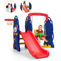 3 In 1 Toddler Climber And Swing Set Kid Climber Slide Playset W/basketball Hoop