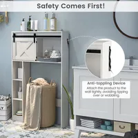 Over The Toilet Bathroom Storage Cabinet With Sliding Barn Door & Shelves White