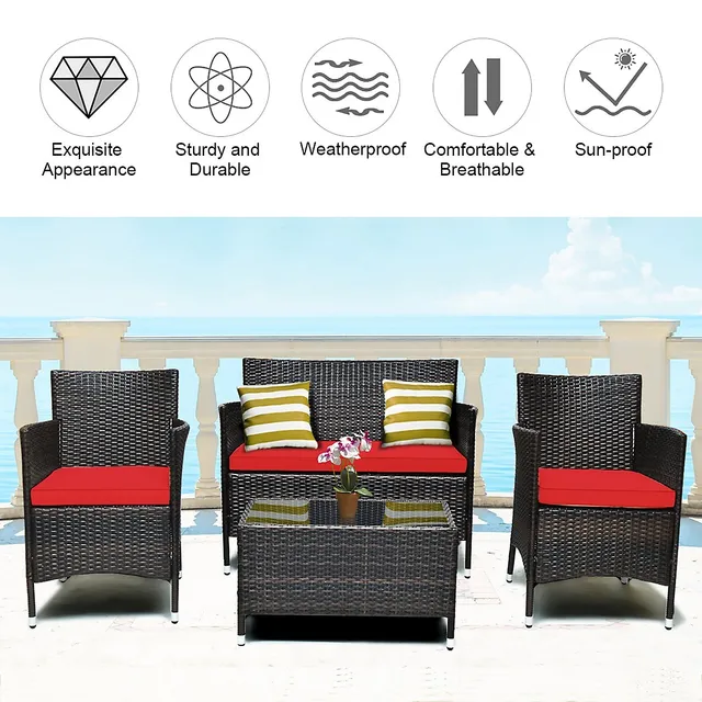 Costway 8pcs Rattan Patio Furniture Set Cushioned Sofa Chair