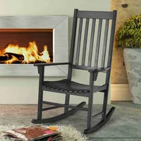 Wooden Rocking Chair Porch Rocker High Back Garden Seat For Indoor Outdoor Black