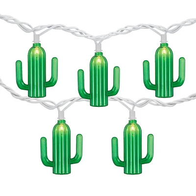 10-count Green Cactus Patio Light Set, 6ft White Wire