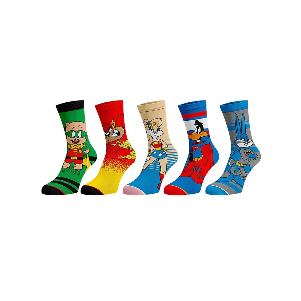 Bioworld Warner Bros. 100 Looney Tunes X Justice League 5 Pack Crew Socks