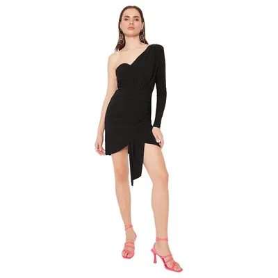 Women Mini The Wrap Fitted Knitted Dress