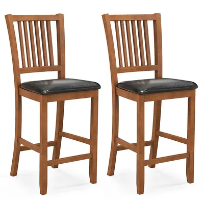 2-piece 25.5" Bar Chair Set With Backrest Padded Seat Footrest Rubber Wood Frame