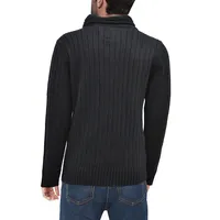 Mens Fashion Pullover Cable Knit Sweater With Faux Fur Lined Shawl Collar
