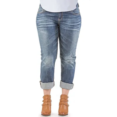 Women's Tall Plus 35" Inseam Stretch Whisker Boyfriend Premium Jeans