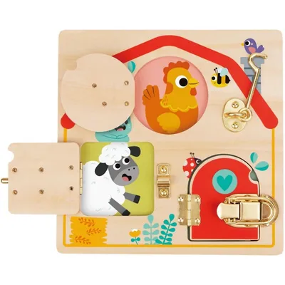 Activity Board With Latches - Fine Motor Skills Developmental Toy In Wood, Ages 3+