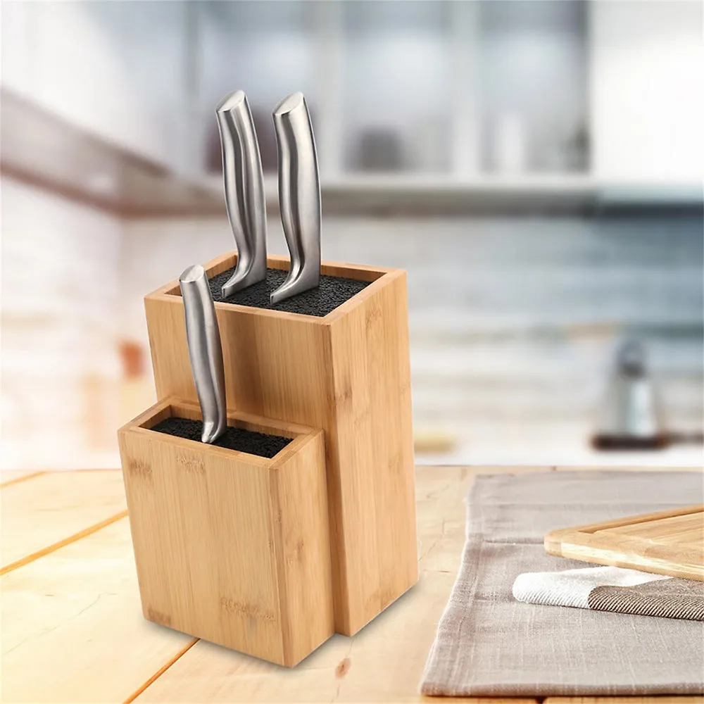 Bamboo Universal Knife Block - Extra Large Two-Tiered Slotless Wooden Knife  Stand, Organizer & Holder - Convenient Safe Storage for Large & Small