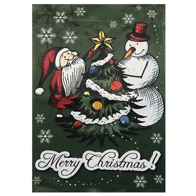 Merry Christmas Santa And A Snowman Garden Flag 12.5" X 18"