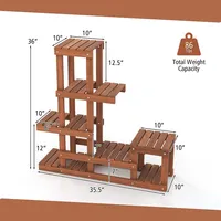 Multi-layer Wood Plant Stand Flower Shelf Rack With High Low Structure