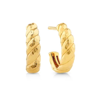 Diamond-cut Dome Hoop Studs In 10kt Yellow Gold