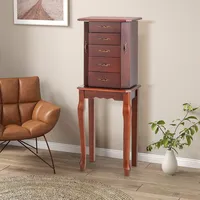 Jewelry Cabinet Armoire Storage Chest Stand Organizer Wood Box Walnut