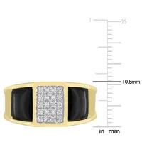 Men's Square Black Onyx And 1/ Ct Tw Diamond Ring Yellow Plated Sterling Silver