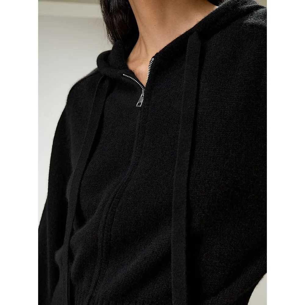 Short Zip-up Wool Cashmere Hoodie For Women