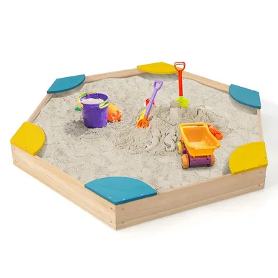Outdoor Wooden Sandbox With Seats Backyard Bottomless Sandpit For Kids Aged 3+