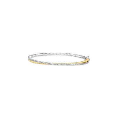 Double Twist Bangle With .32 Carat Tw Diamonds In Sterling Silver And 10kt Yellow Gold