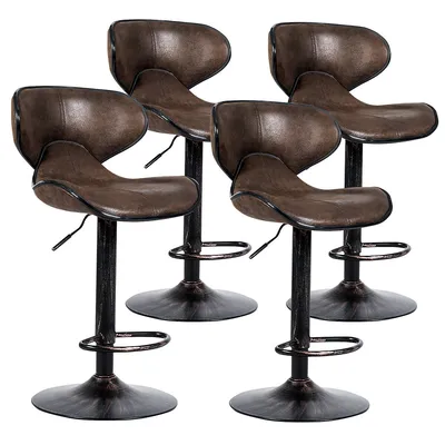 Set Of 4 Adjustable Bar Stools Swivel Bar Chairs W/backrest Retro Brown
