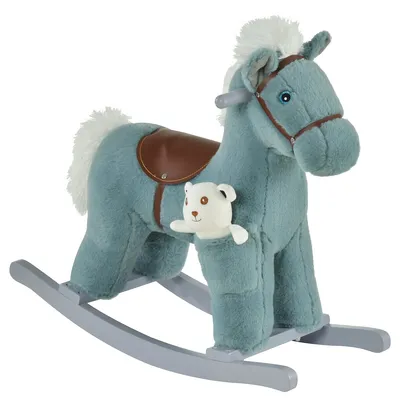 Kids Plush Ride-on Rocking Horse With Bear Toy