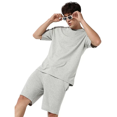 Men's Oversized Solid Light Grey Casual Co-ord Set