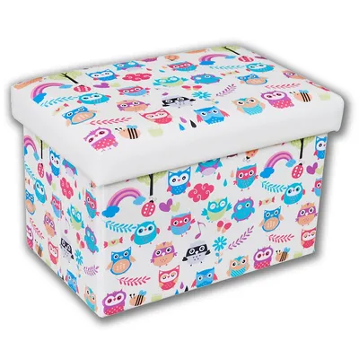 Small Ottoman / Footstool With Storage For Children, From The Mimo Collection, Owls Pattern