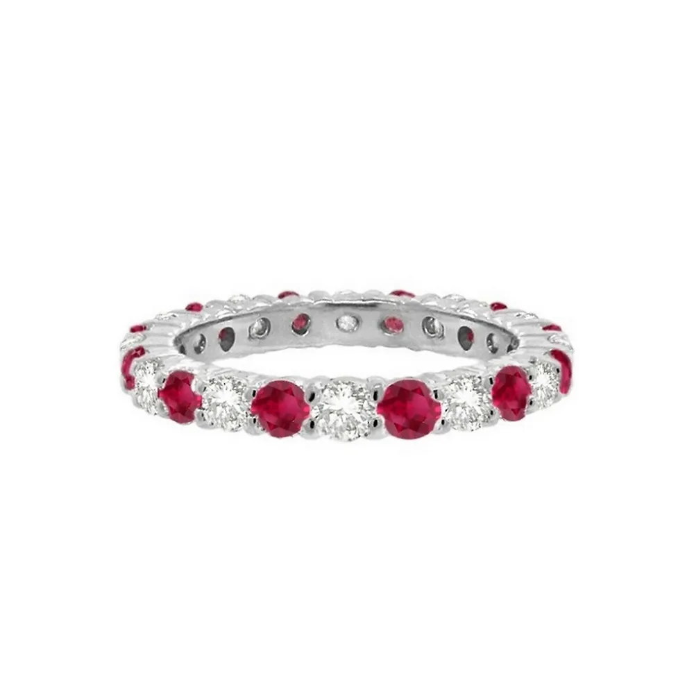 Ruby And Diamond Eternity Ring Band 14k White Gold (1.07ct)