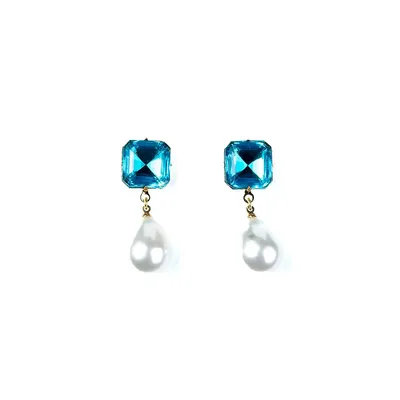Aqua And Pearl Drop Earrings