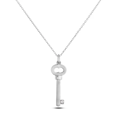 925 Sterling Silver 0.02 Ct Canadian Diamond Key Pendant & Chain
