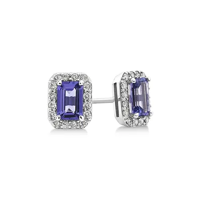 Halo Stud Earrings With Tanzanite & 0.25 Carat Tw Of Diamonds In 14kt White Gold
