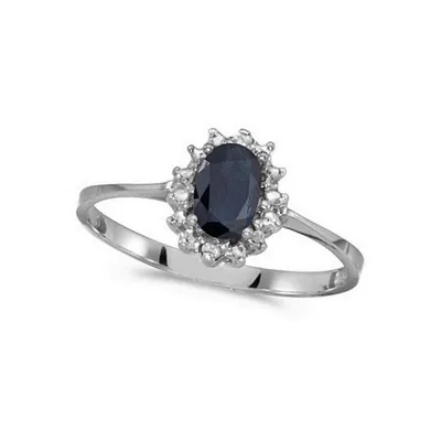 Blue Sapphire And Diamond Lady Diana Ring 14k White Gold (0.60ct)