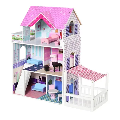 2.9ft Kids Wooden Dollhouse Pink