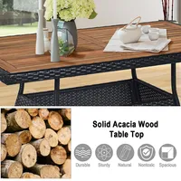 5 Pcs Patio Rattan Furniture Set Wood Top Table Cushioned Chairs Garden Yard Deck