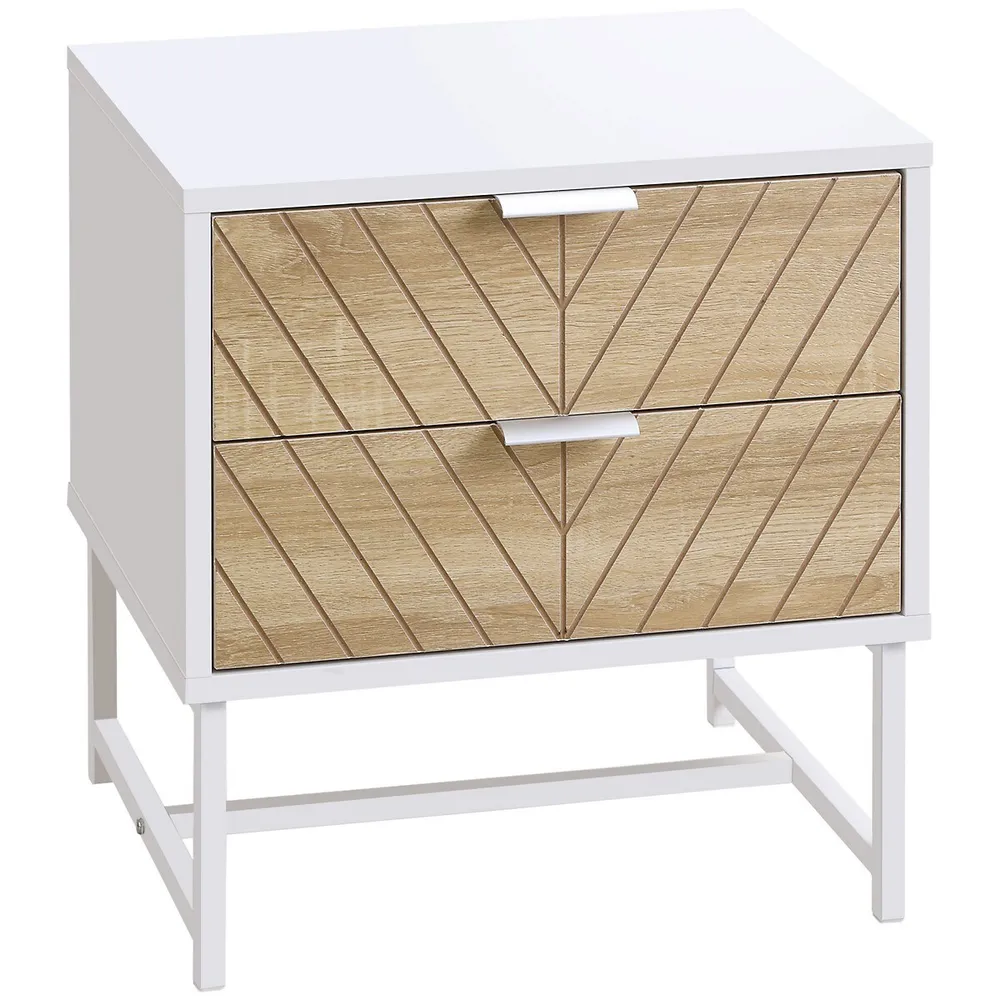 Bedside Table With 2 Drawers And Steel Frame Sofa Side Table