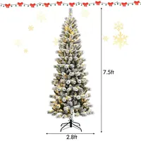 Costway 7.5ft Pre-lit Hinged Christmas Tree Snow Flocked W/9 Modes Remote Control Lights