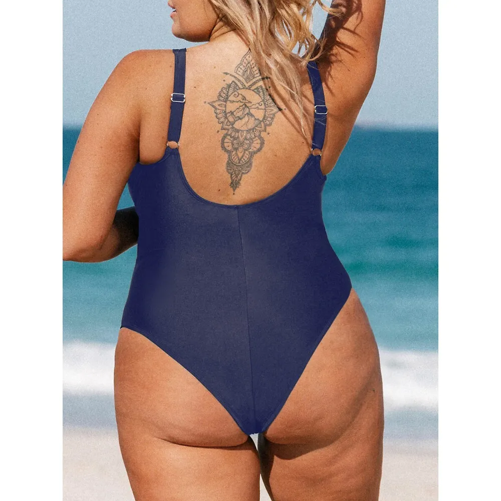 Cupshe Women's Summer Dreaming Plunge Mesh Plus One Piece Swimsuit