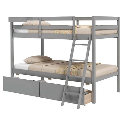 Twin Over Bunk Bed With 2 Storage Drawers Ladder No Box Spring Needed