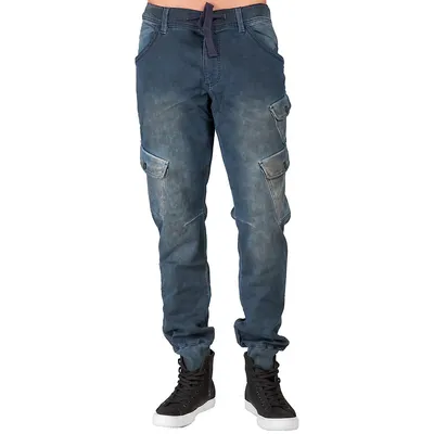 Men's Premium Knit Denim Jogger Jeans Tainted Indigo With Cargo Pockets